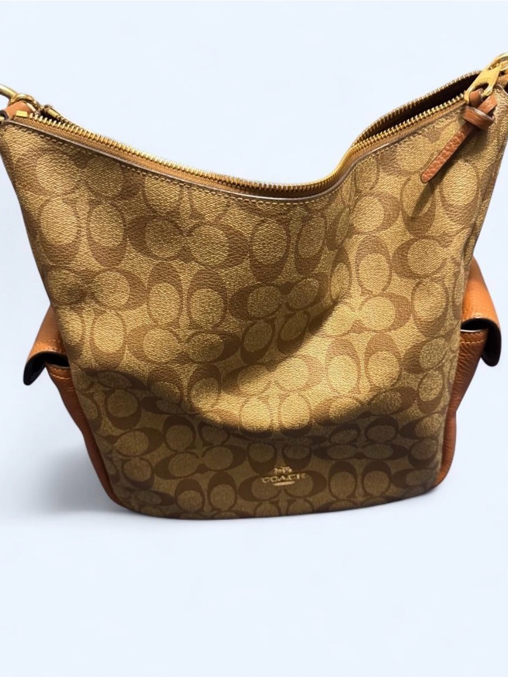 Coach Monogram Hobo Bag in Tan and Gold